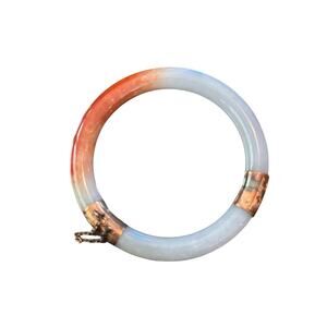 Vintage Chinese White honey Jadeite Jade 14k Gold Bangle Bracelet hinged cuff